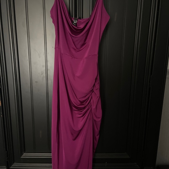 Windsor Pink Asymmetrical Ruched Gown - Picture 1 of 6